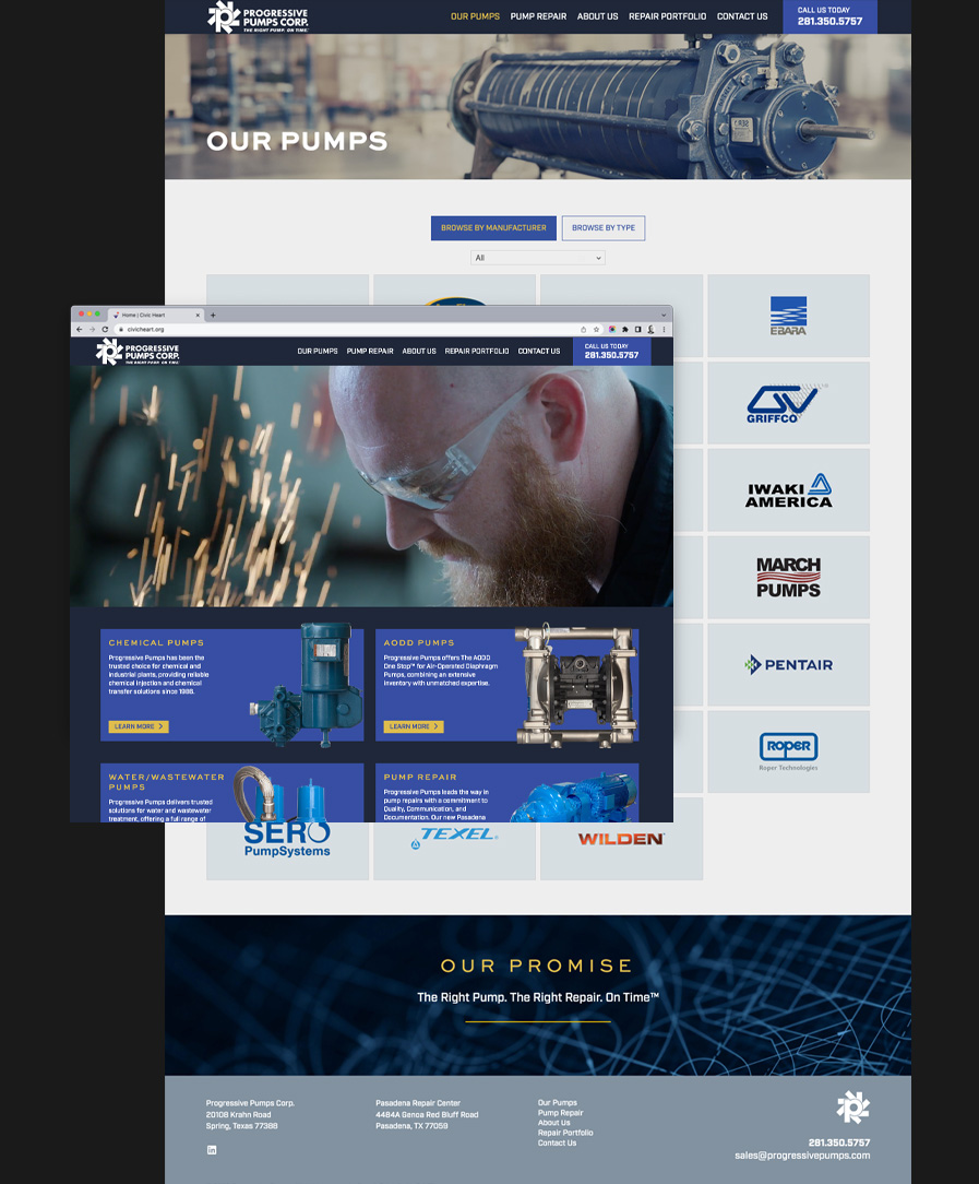 Screenshot of the Progressive Pumps website